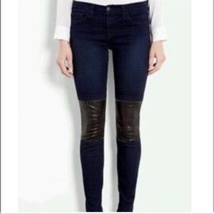 J Brand Klash Leather Knee Skinny Jeans 27, Dark wash with lamb leather inserts